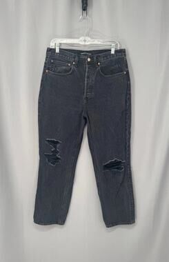 Aritzia Denim Forum Jeans Womens 30 Black Joni Button Fly Distressed Ankle